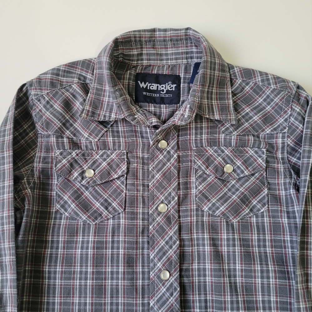 Wrangler BOYS Black, White,Gray Plaid Button Down Shirt XS (3-4) TODDLER